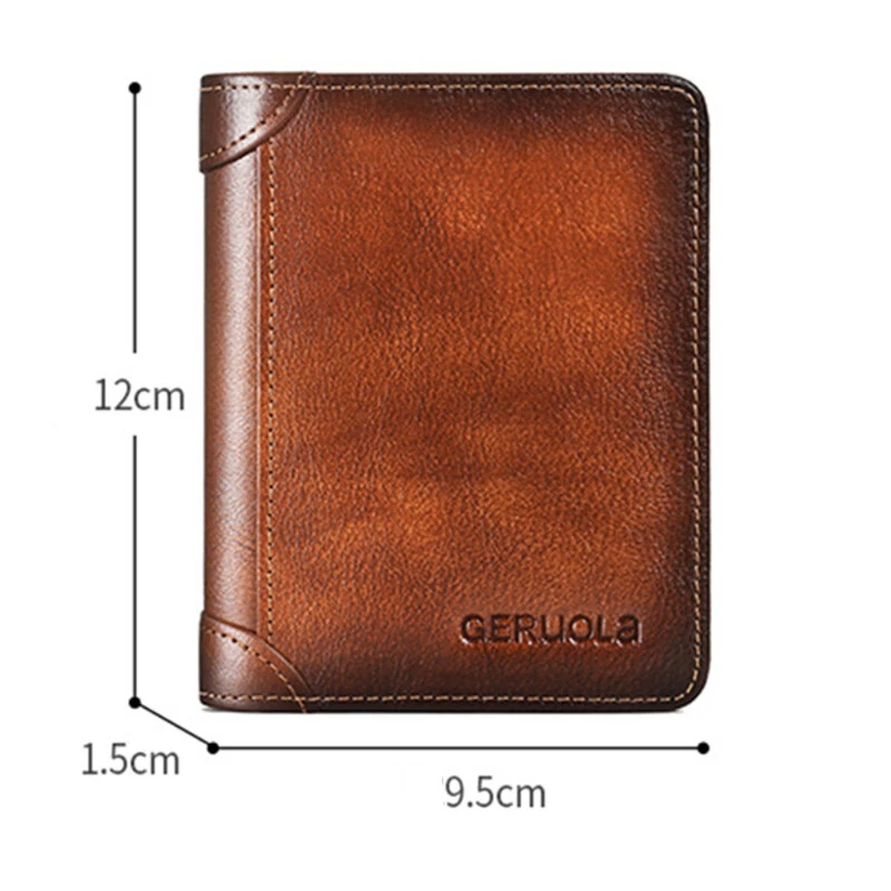 (image for) Ekphero Men's Wallet Genuine Leather RFID Blocking Short Wallet Vintage Thin Multi Function ID Credit Card Holder Flip-flop Male Money Purse